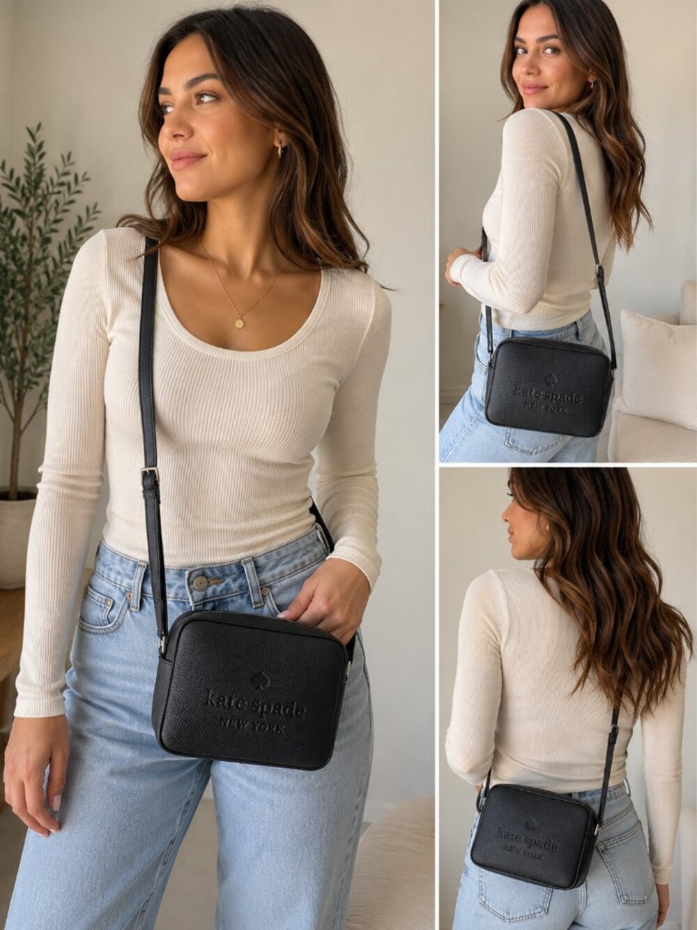 Kate Spade New York Black Pebbled Leather Crossbody Bag Adjustable Strap